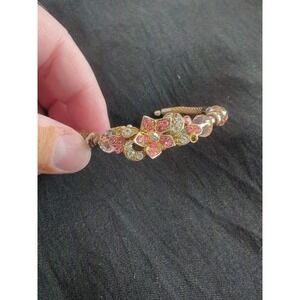 Vintage Gold Toned Sakura Bracelet With‎ Pink And White Stones